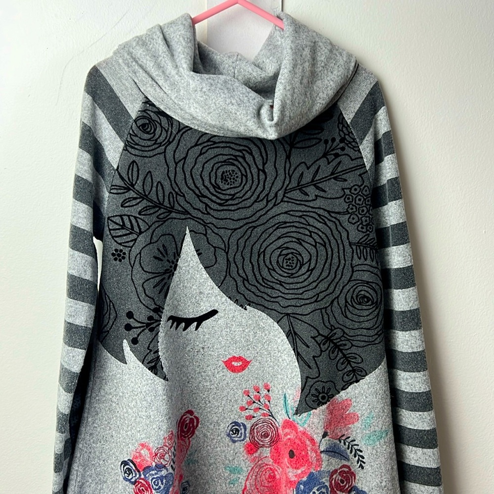 Girls Cowl Neck Dress with striped sleeves and face
